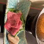 万清楼 - 熊野牛ハリハリ鍋、玉子も鍋に投入、甘くなくて好み