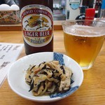 Kashiwa - お通しと瓶ビール。