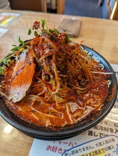 蔵仕込味噌らぁめん 味噌の巽や - 辛味噌ラーメン+辛ネギ+痺れ+大盛。近景。