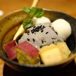和洋酒彩 河童 - カリカリ芋の白玉アイス（バニラ、黒ゴマ、抹茶）