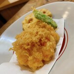 蕎麦 坐忘 - 海老のかきあげ、天ぷら