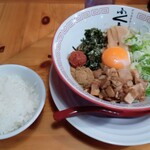 からみそラーメン ふくろう 新潟女池店 - ライス（小）、からみそまぜそば（並盛）