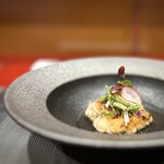 カントンリョウリカタオカ - 壱岐産活け鮃と海老真丈の香り焼き　水菜サラダ