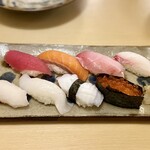 味処ふくぎ - 握り寿司おまかせ8種
マグロ／サーモン／アカマチ／タマン
ミーバイ／セーイカ／島タコ／いくら