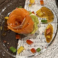 三田屋本店 箕面小野原 - スモークサーモンとアボカドのタルタル
