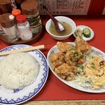 若水 - から揚げ玉子定食が到着