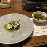 Fugu Tenjin - 湯引きと、てっさは量も充分です。