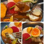 Sekiyuouno Kare - 卵を割ると、黄身は半熟♪
                      赤ワイン、デミグラスソース、バターがベースでお野菜を煮込んでトロミづけしたというカレーは
                      25種類のスパイスを使っているそうで、
                      コクと香りが芳醇で美味しく…本格的な辛さ！