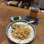 独酌　三四郎 - 独酌 三四郎(北海道旭川市2条通)タレごはん 200円・北海道限定とうきび茶 500円