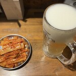 もつ焼き おとんば - 旨辛！ねぎメンマ＆生ビール