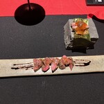 嵐山MITATE - 黒毛和牛フィレステーキ。牛肉寿司が付きます。