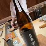 鮨結う紬 - 日本酒① 天狗舞　別誂　結うラベル　前菜で既に2杯目