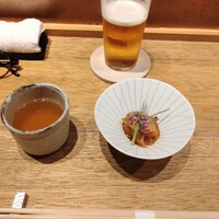 焼鳥米澤 - 地鶏と野菜のスープ、鶏肉の漬け