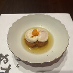 やす多” - トラフグ白子の炭火焼きと蓮根饅頭