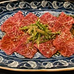Raw domestic beef skirt steak sashimi