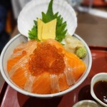 中與食堂 - サーモンいくら親子丼, うどん食べ放題セット