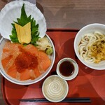 中與食堂 - サーモンいくら親子丼, うどん食べ放題セット