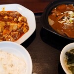 Za Niku Gyouza Shisenshuubou - 四川風牛肉煮込み定食に、ミニ麻婆豆腐。麻婆豆腐が全然ミニじゃない。