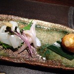 炭火鉄板焼　杜季 - イカ刺身　アップ