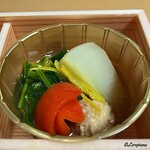 らん亭～ 美日庵 - 柚皮で留められた蕪､鶏団子､南瓜､菠薐草の炊合せ
