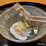 らん亭～ 美日庵 - たらば蟹と海老芋の素揚げに白胡麻だれ