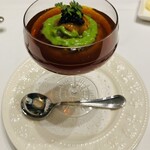 ル・ピックアシエット - 聖護院かぶらのムースとコンソメジュレ　菜の花のクーリー　キャヴィア・ウニ・白エビ・ズワイガニを添えて