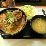 Yoshinoya - ...「ロース豚丼 十勝仕立て 並盛（480円）+Aセット/生野菜サラダ・みそ汁セット（120円）」、普通。。