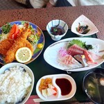 山水 - お刺身とミックスフライ定食