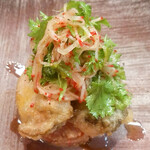 名前のないイタリア料理店 - 牡蠣フリット、寒鰤のクスクス、赤大根、わさび菜