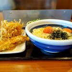 丸亀製麺 - 明太釜玉(得2玉)、げそ天と野菜かき揚げ