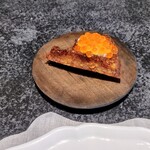 Florilege - 蕗の薹のワッフルにサワークリームとイクラ。サックリ軽やか蜜感あるワッフルだけでも美味しいのにさわやかクリームとかご馳走イクラとかプチプチも加わって小さいのがさみしい美味しさ(^^)大好きでしたね