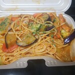 キッチン ブルー グローブ - 上から、野菜は少し片寄ってます