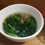 キッチン ブルー グローブ - ほうれん草スープのアップ