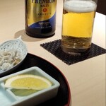 Tempura Azabu Yokota - 小鉢 と プレミアムモルツ 950円(税込サ別)