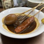 Doteni No Yanagibashi - 味噌おでん(赤棒、こんにゃく、玉子)