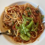 Osteria Venti - わさび菜とむきアサリのトマトソースパスタ