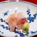 なかむら - 2023.8 お造り（カマス、ハタ、本わさび）