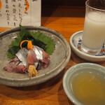 寿司 割烹 から津 - 秋刀魚 造り ＆ 菊姫 にごり酒