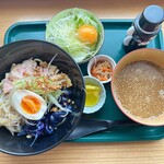 薪Cafe 木都 - 煮干しだれ太つけ麺＋ネギ玉丼