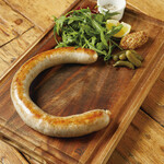 Grilled long sausage with mustard