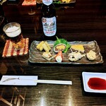 やっちろ - ノンアルコールビールと前菜　アワビの旨煮が美味しかったです