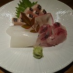 味人 - お造り 鯵、剣先いか、鰆焼霜