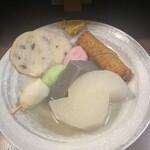 おかめ - ３色団子、きくらげ天、ごぼ天、大根、こんにゃく