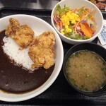 Yoshinoya - から揚げ黒カレー644円にサラダセット206円