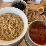 Menya Shingen - 辛つけ麺大盛　太麺あつ盛　岩のりトッピング