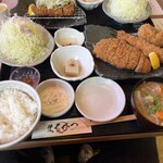 まるかつ 本店 - えびクリームコロッケミックス定食、豚汁小に変更