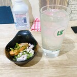 立ち飲み居酒屋ドラム缶 - 真鱈の白子＆あん肝ぽん酢と、ぽん酢サワー。