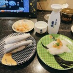 Sushichoushimaruminamisenjuten - 小肌、いかおろしポン酢、豪快の冷や（常温）