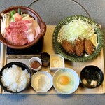 Kagonoya - 国産牛土鍋すき焼きと大粒牡蠣フライ定食 ¥2,640