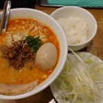 自家製麺 らーめん工房 縁 - 味玉担々麺（バラチャーシュー増し）・白髪ねぎ・ごはん（小）